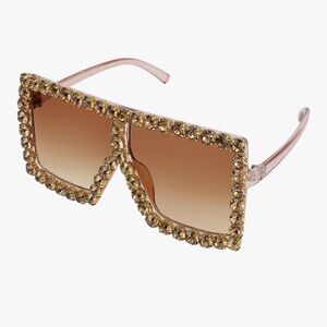 FEISEDY Oversized Crystal Sunglasses Disco Diamond Flat Square lg shades